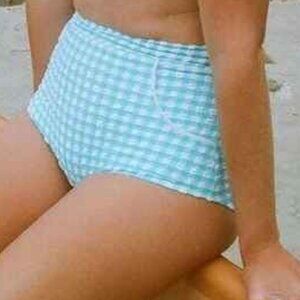 NEW Free People Seea Small high waisted bottoms Lagoon Textured Check Blue